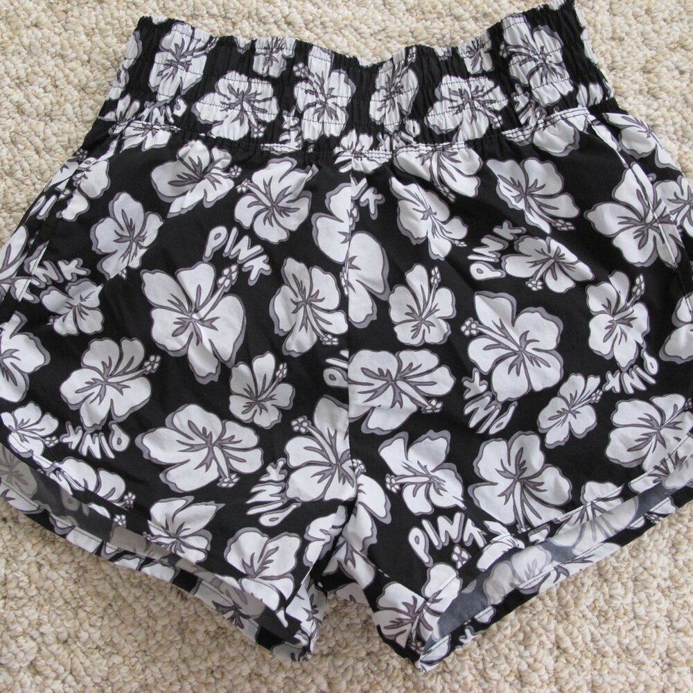 PINK Victoria's Secret Black & White Floral Elastic Waist Shorts